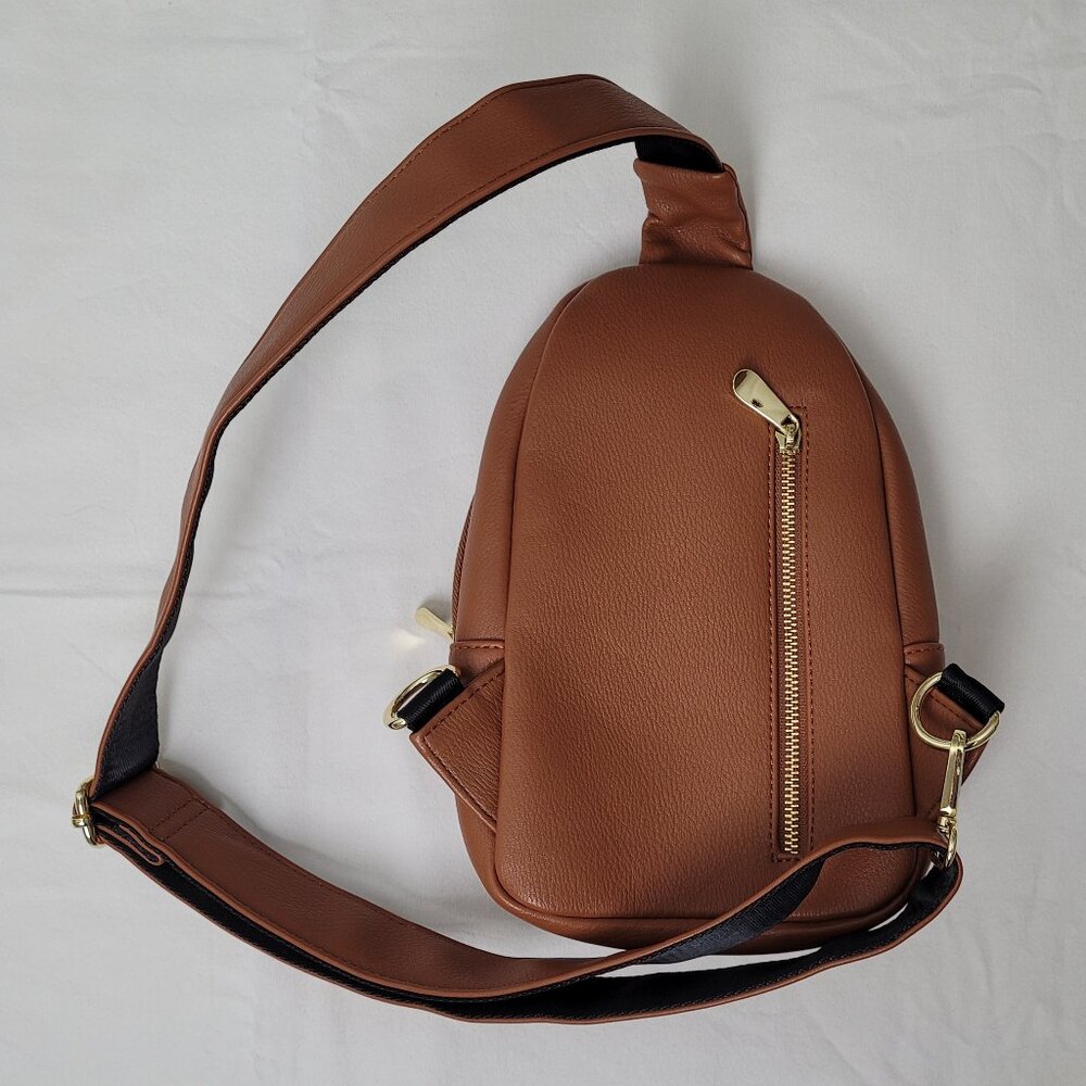 INICAT Small Crossbody Sling Bag Cognac Brown Vegan Leather Quiet Luxury NWOT - Picture 3 of 13